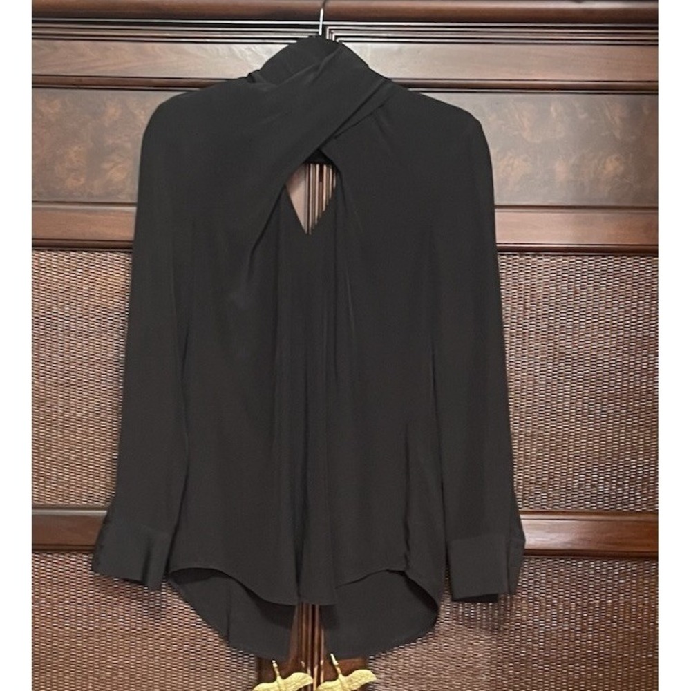Silk Front Twist Neckline Black Blouse Size S Elegant Office Gothic Evening